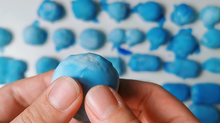 Breaking hard shell blue balls with soft insides, super therapeutic!