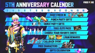 5th anniversary free fire rewards 🤯| Free Fire 5th Anniversary Event Calender | free fire new event