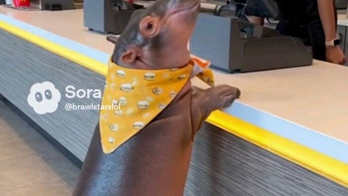 A hippopotamus orders at McDonald's.