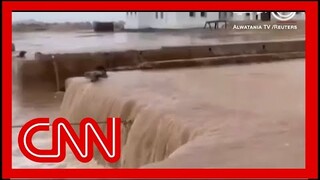 Video shows water gushing through port as 8 months worth of rain falls on Libya