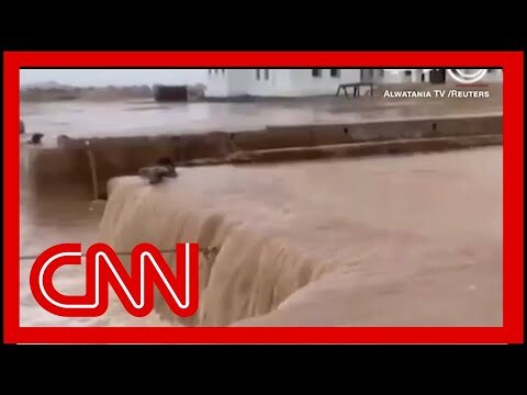 Video shows water gushing through port as 8 months worth of rain falls on Libya