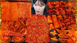 ASMR MUKBANG| 직접 만든 불닭 버섯 양념치킨 먹방 & 레시피 FRIED CHICKEN AND FIRE NOODLES EATING