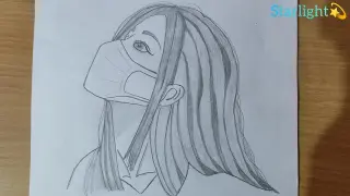 Easy mask girl drawing / beautiful girl drawing / Easy way to draw girl wearing mask ðŸ˜·/pencil sketch