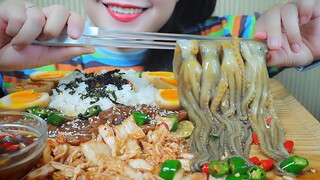 ASMR RAW OCTOPUS, SALMON AND EGGS MARINATED IN SOY SAUCE EATING SOUND | LINH-ASMR 먹방