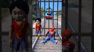 GTA V:  SHIVA SAVING SPIDER-MAN FROM THOMAS THE TRAIN #shorts #trains