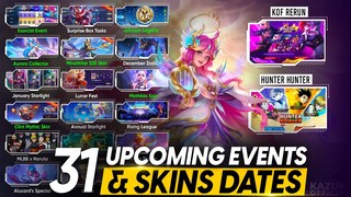 ALL 31 UPCOMING EVENTS AND SKINS RELEASE DATES | HUNTER X HUNTER | NARUTO X MLBB | KOF RERUN & MORE