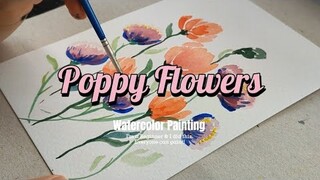 Floral Watercolor - Poppy & Wild flowers [New watercolor paper]