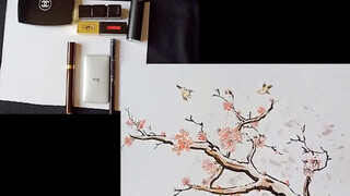 The 50-year-old uncle painted plum blossoms with daughter's cosmetics