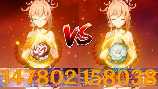 Yoimiya C0 Echoes of an Offering vs Shimenawa 4 Set Damage Comparison - 160k Per Hit?