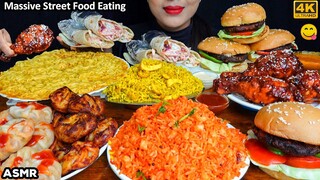 ASMR Veg & Chicken Burger,Chicken Fried Rice,Korean BBQ Chicken Huge Street Food ASMR Eating Mukbang