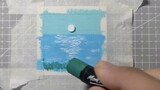 [Heavy color oil painting stick] Beautiful seaside sunset scenery healing mini painting suitable for