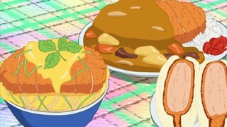 [Bab Makanan Doraemon] Potongan Daging Babi Lapis Melon Dorayaki, Kari Nasi, Kue Sandwich, Puding Bu