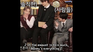 the compilation of seventeen members singing "🎵 Money is everything 🎵" in Going Seventeen