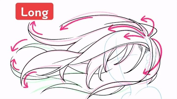 【Kawaiisensei】How to draw a girl's flowing long/short hair