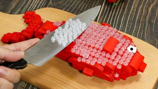 การทำ Lego Salmon Sashimi Mukbang ในชีวิตจริง - Stop Motion Cooking & ASMR 4K