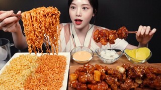 [Mukbang TV] - Mì gói xào + mì gói xào phô mai + gà chiên giòn rụm | ASRM