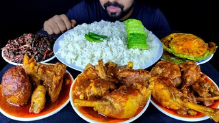 VERY SPICY CHICKEN CURRY, BRINJAL FRY, RED SPINACH, RICE, CHILI, SALAD ASMR MUKBANG | #LiveToEATT