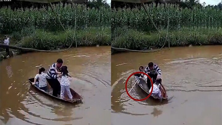 Ikan seberat 9 kg melayang ke perahu kecil, bikin gadis kecil di perahu ketakutan; sang ayah memeluk