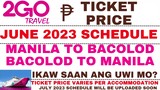 2GO Travel Ticket Price and Travel Schedule for The Month of June 2023