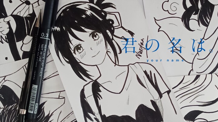 Mitsuha Miyamizu - Kimi no Nawa || Black and White Art (SPEED DRAWING)