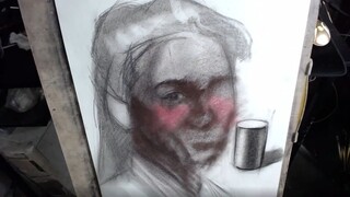 建议改成：笑容逐渐消失！       素描练习58画画心态崩溃过程