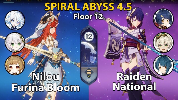 Spiral Abyss Floor 12 (4.5) Nilou Furina Bloom and Raiden National + BUILD | Genshin Impact