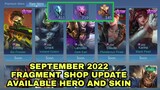FRAGMENT SHOP UPDATE SEPTEMBER 2022•HERO AND SKIN AVAILABLE ALEX RARE MLBB