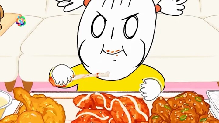 The girl spent the whole day agonizing over her game, only to end up enjoying a big fried-chicken fe