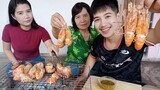 กุ้งแม่นํ้าเผา ตัวใหญ่ๆ นํ้าจิ้มสุดเด็ด..