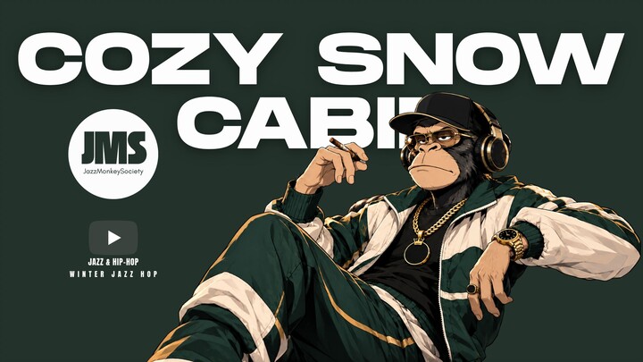Cozy Snow Cabin 🐒 Acoustic Winter Jazz Hop & Fireplace Ambience