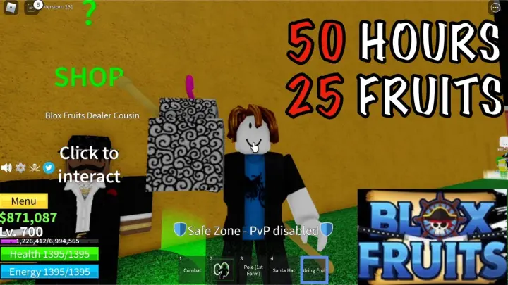 I Spent 50 hours to roll 25 fruits from BLOXFRUITS Cousin Dealer