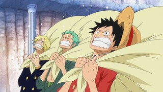 Sanji and Luffy making fun of Zoro's sense of direction///