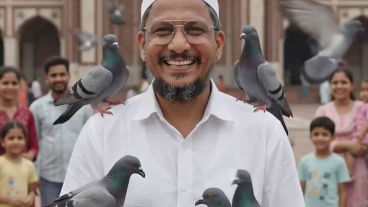 Delhi ki jama masjid mein kabutaron ko Dana khila raha tha