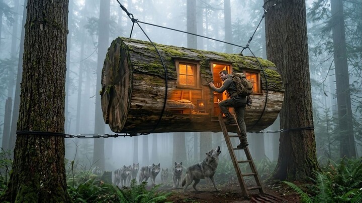 Escaping a Wolf Pack in a Suspended Log Cabin 🐺🌲