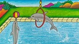 Menggambar lumba lumba atraksi || Cara menggambar ikan lumba lumba