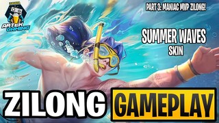 ZILONG "Summer Waves" SKIN GAMEPLAY PART 1 | MANIAC MVP ZILONG | MLBB