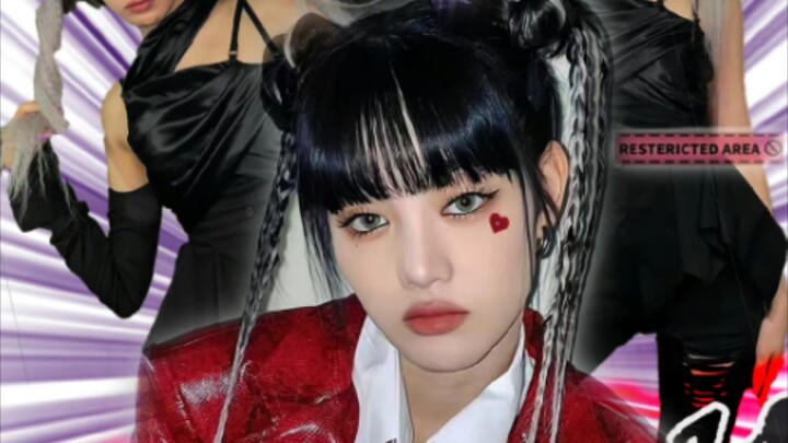 [MINNIE] Cool straight shot of a tomboy with small particles, red battle suit, and super cute makeup