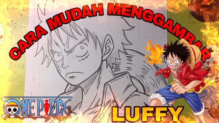 cara yang sangat mudah menggambar anime one piece, Luffy