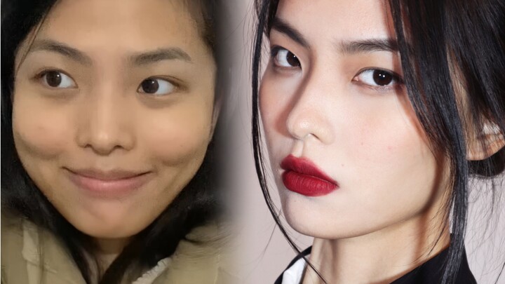 Makeup bibir merah tanpa eyeshadow aja udah kebangetan ala Tiongkoknya...!! [Transformasi]