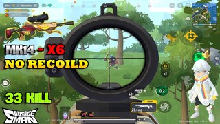 Super power of MK14 + 6x scope NO RECOILD | 2 MAN VS SQUAD 33KILL | SOUTH SAUSAGE MAN