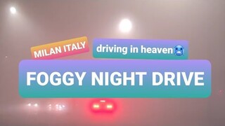 foggy night drive at lotto fieramilano city,milan italy,4k hd 1080p