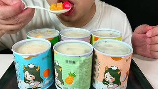 [ASMR]Eating yogurt and canned fruit with pudding