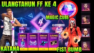 FREE FIRE!! BOCORAN ANIVERSARY 4TH, MAGIC CUBE GRATIS, EVO GUN XM8, SKIN KATANA LOBBY, SHOTGUN