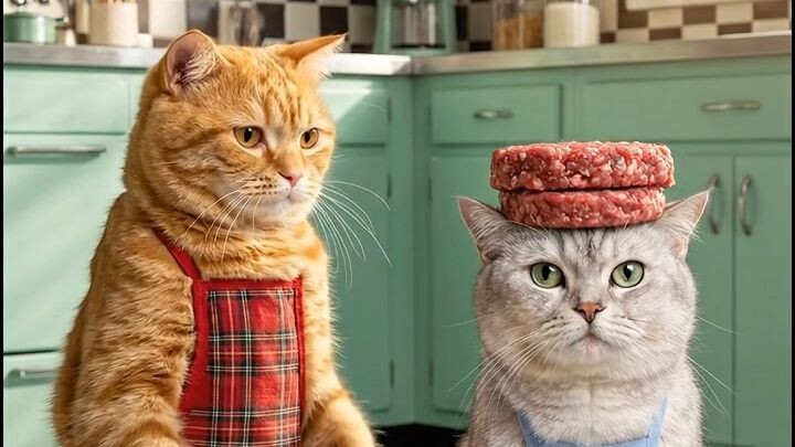The Cutest Cat Chef Making American Food! 🍟✨ Would you eat this?