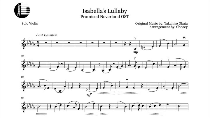 "Isabella's Lullaby" - The Promised Neverland OST (Violin Sheet Music)