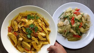 nấm đùi gà sàosã ớt. bạc hà sao tỏi.món chay