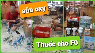 Thiện Nguyện Mãn Tự sửa bình oxy và chuẩn bị thuốc cho F0