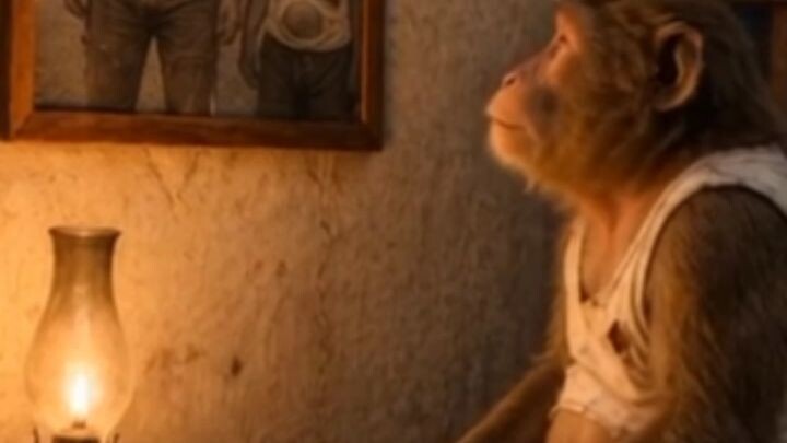 persawahan seekor monyet dengan seorang pemuda gembel