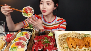 SUB) ! Futomaki Tuna Maki and Sea Urchin Roe Pasta Mukbang ASMR