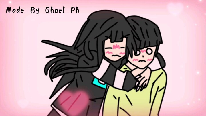 anime girl hugging from behind